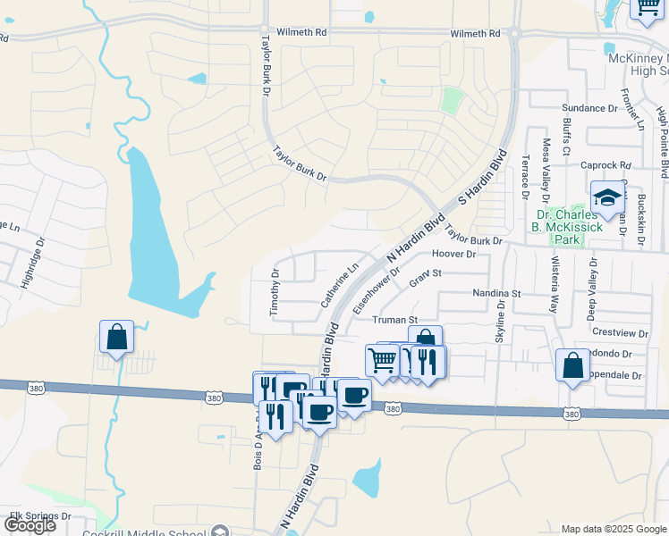 map of restaurants, bars, coffee shops, grocery stores, and more near 3705 Buchanan Street in McKinney