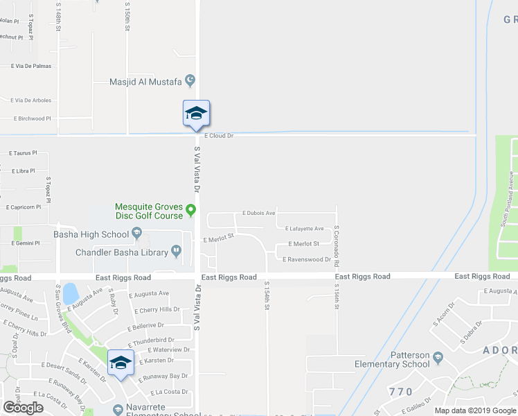 map of restaurants, bars, coffee shops, grocery stores, and more near 1786 East Dubois Avenue in Gilbert