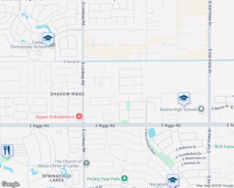 map of restaurants, bars, coffee shops, grocery stores, and more near 5720 South Gemstone Drive in Chandler