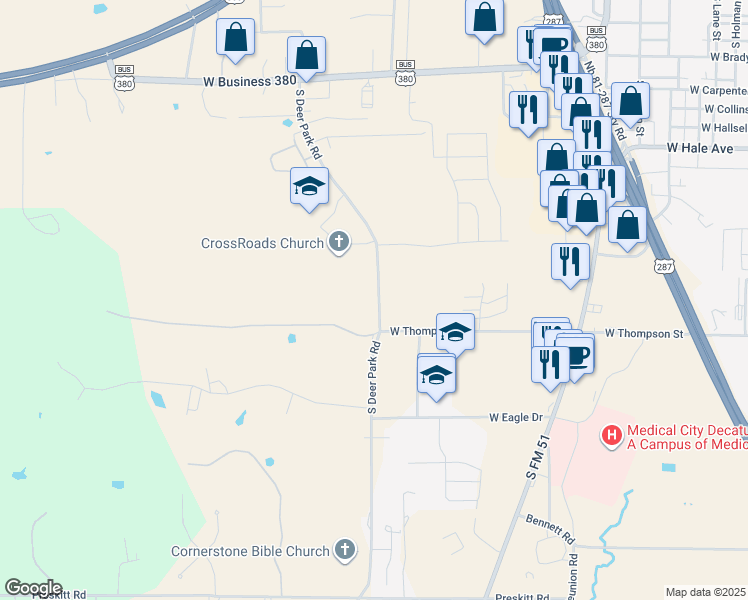map of restaurants, bars, coffee shops, grocery stores, and more near 1500 South Deer Park Road in Decatur
