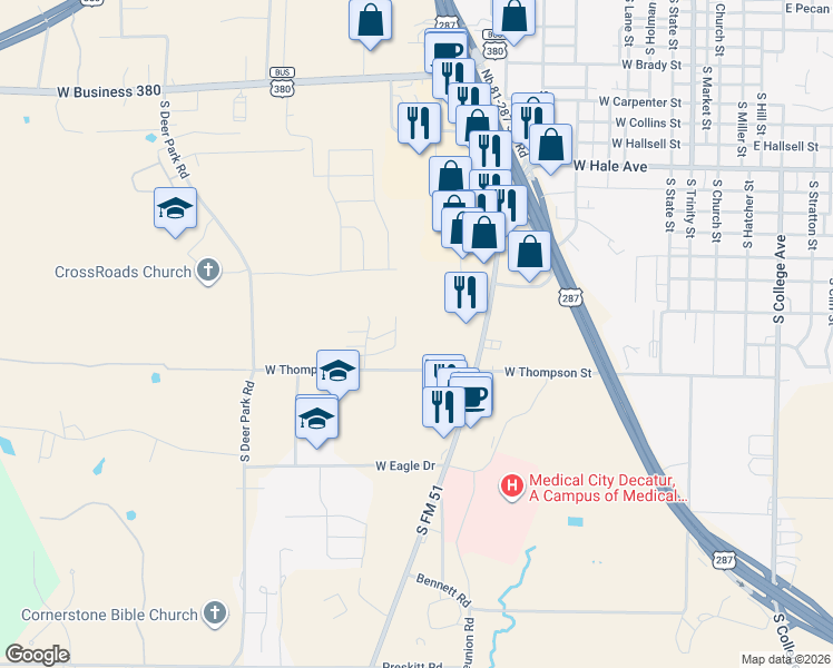 map of restaurants, bars, coffee shops, grocery stores, and more near 950 West Thompson Street in Decatur