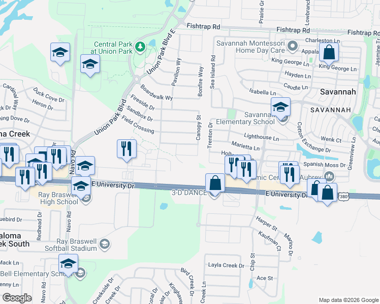 map of restaurants, bars, coffee shops, grocery stores, and more near 869 Countryside Way in Aubrey