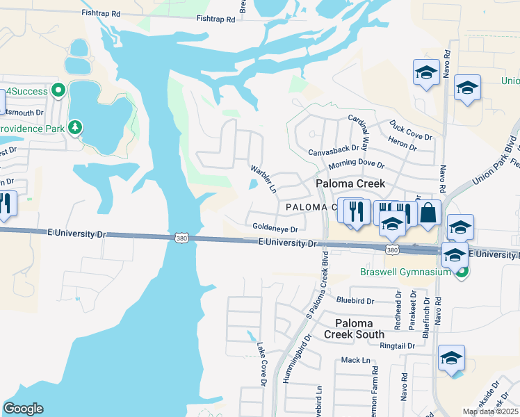 map of restaurants, bars, coffee shops, grocery stores, and more near 1113 Mockingbird Drive in Aubrey