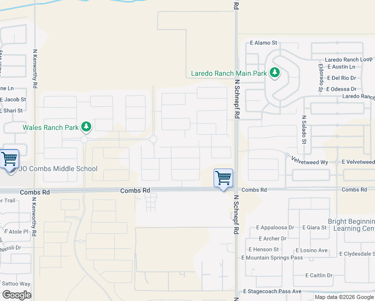 map of restaurants, bars, coffee shops, grocery stores, and more near 37748-37852 North Schnepf Road in San Tan Valley
