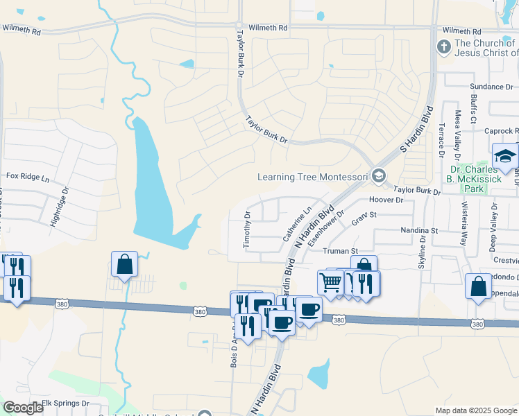 map of restaurants, bars, coffee shops, grocery stores, and more near 3901 Buchanan Street in McKinney