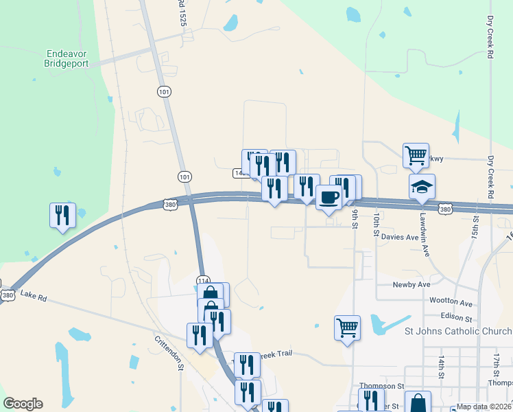 map of restaurants, bars, coffee shops, grocery stores, and more near 2201 Woodville Drive in Bridgeport