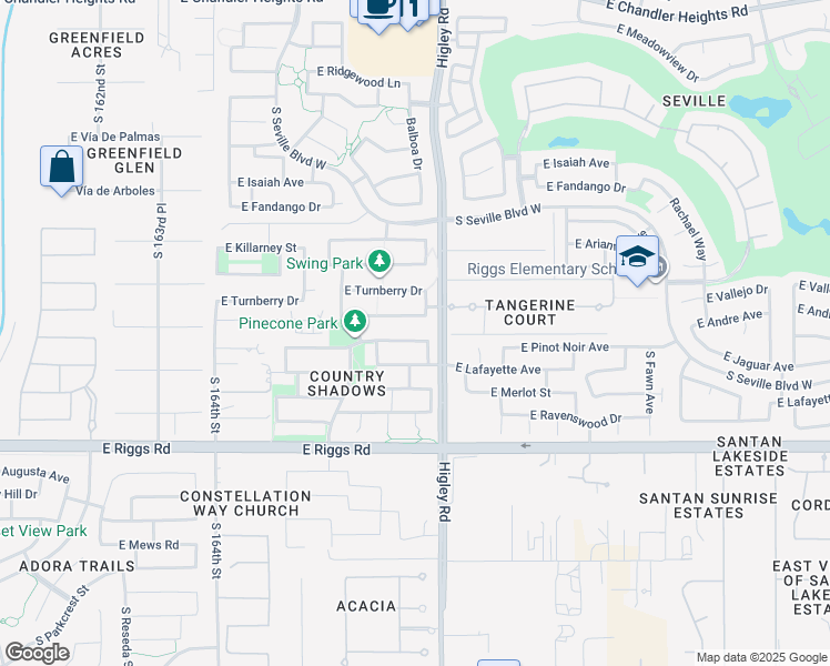 map of restaurants, bars, coffee shops, grocery stores, and more near 3148 East Andre Avenue in Gilbert