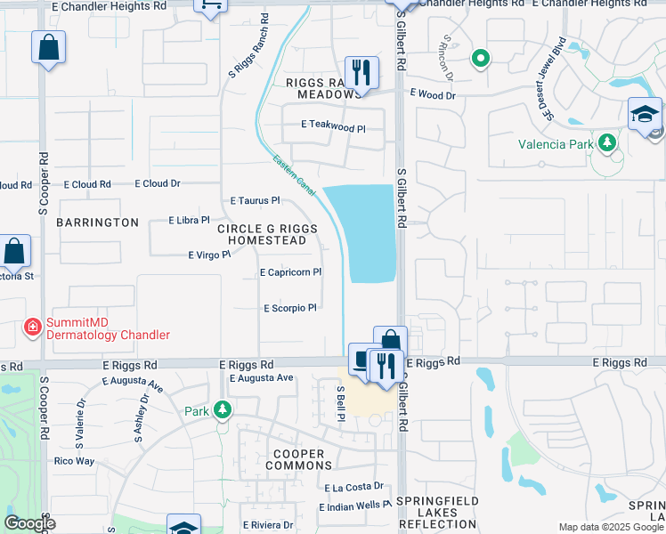 map of restaurants, bars, coffee shops, grocery stores, and more near 5691 South Wilson Drive in Chandler
