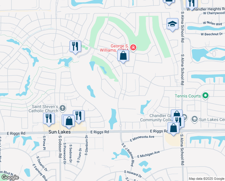 map of restaurants, bars, coffee shops, grocery stores, and more near 24606 South Rocky Brook Drive in Sun Lakes