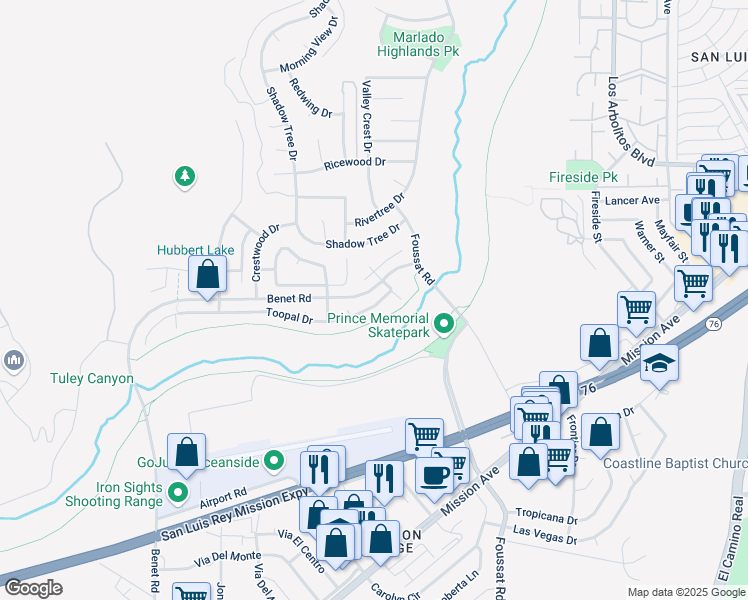map of restaurants, bars, coffee shops, grocery stores, and more near 3378 Toopal Drive in Oceanside
