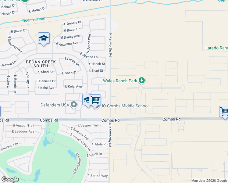 map of restaurants, bars, coffee shops, grocery stores, and more near 37899 North Jonathan Street in Queen Creek