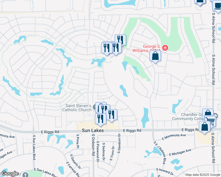 map of restaurants, bars, coffee shops, grocery stores, and more near 24627 S Golfview Dr in Sun Lakes