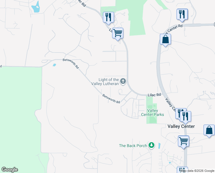 map of restaurants, bars, coffee shops, grocery stores, and more near 28350 Shady Knoll Road in Valley Center