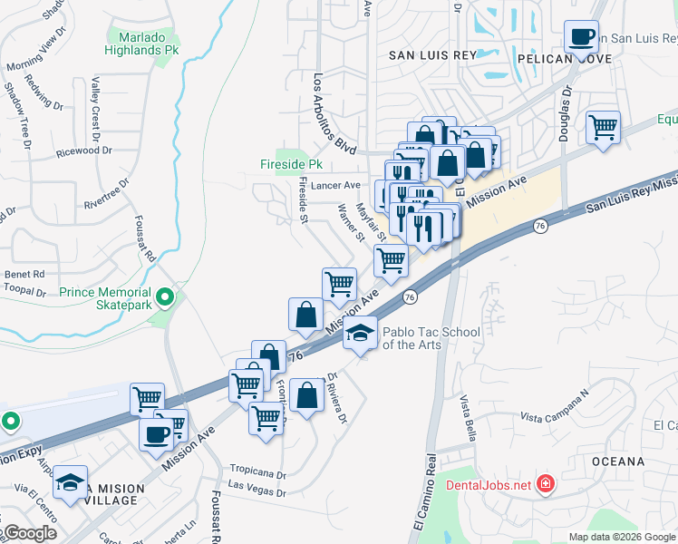 map of restaurants, bars, coffee shops, grocery stores, and more near 131 Heritage Street in Oceanside