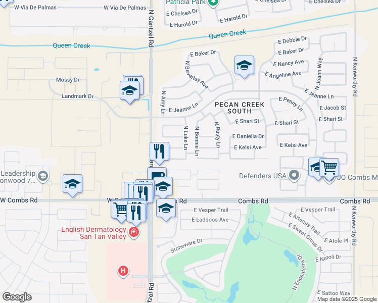 map of restaurants, bars, coffee shops, grocery stores, and more near 37911 North Luke Lane in Queen Creek