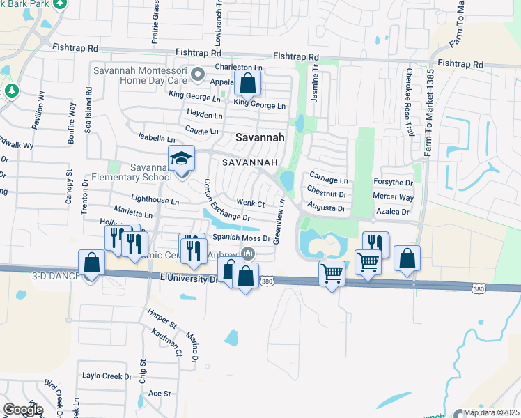 map of restaurants, bars, coffee shops, grocery stores, and more near 933 Wenk Court in Denton County
