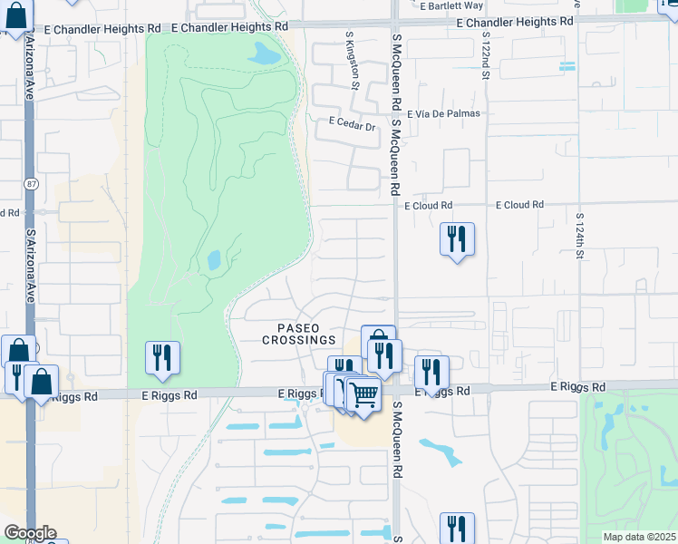 map of restaurants, bars, coffee shops, grocery stores, and more near 866 East Virgo Place in Chandler