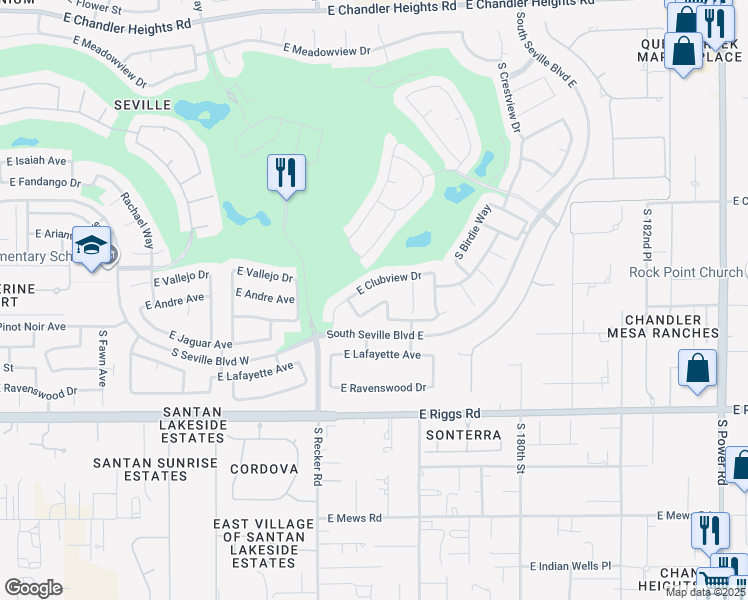 map of restaurants, bars, coffee shops, grocery stores, and more near 4120 East Saraband Way in Gilbert
