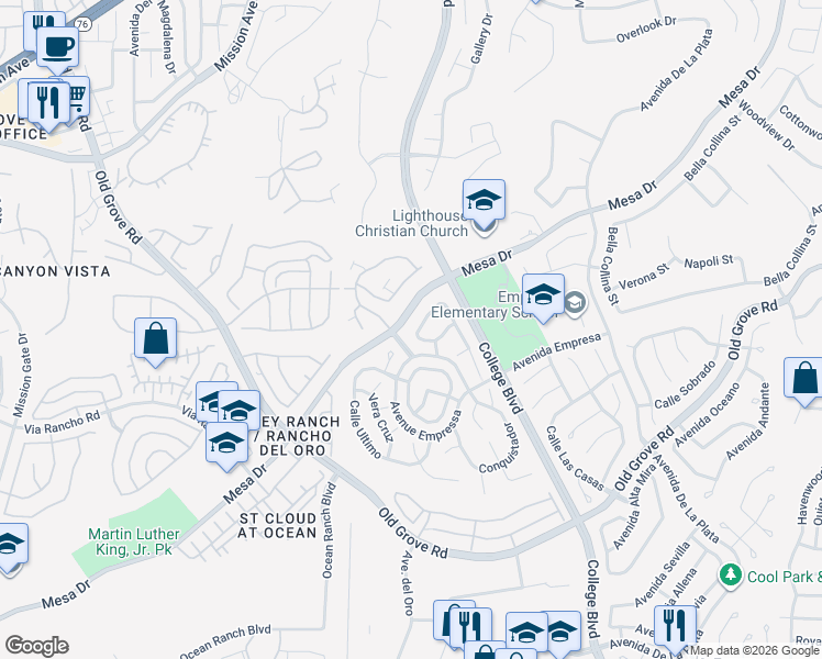 map of restaurants, bars, coffee shops, grocery stores, and more near 1306 Calle Goya in Oceanside