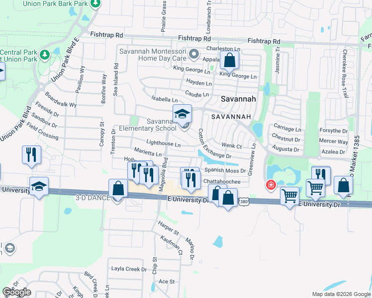map of restaurants, bars, coffee shops, grocery stores, and more near 1022 Lighthouse Lane in Denton County