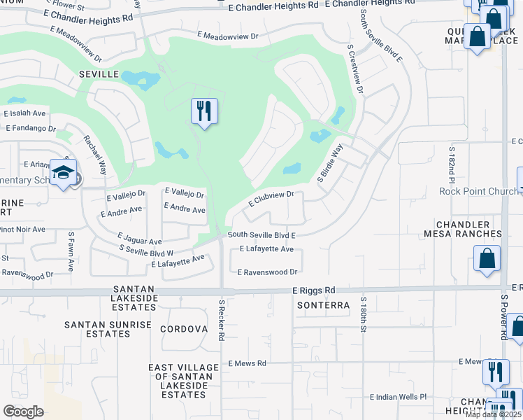 map of restaurants, bars, coffee shops, grocery stores, and more near 4120 East Saraband Way in Gilbert
