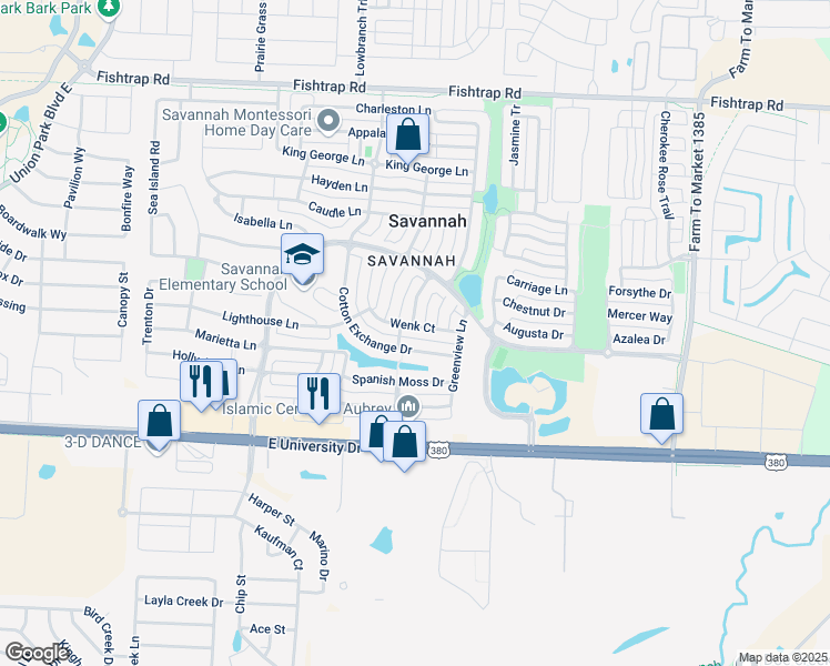 map of restaurants, bars, coffee shops, grocery stores, and more near 933 Wenk Court in Denton County