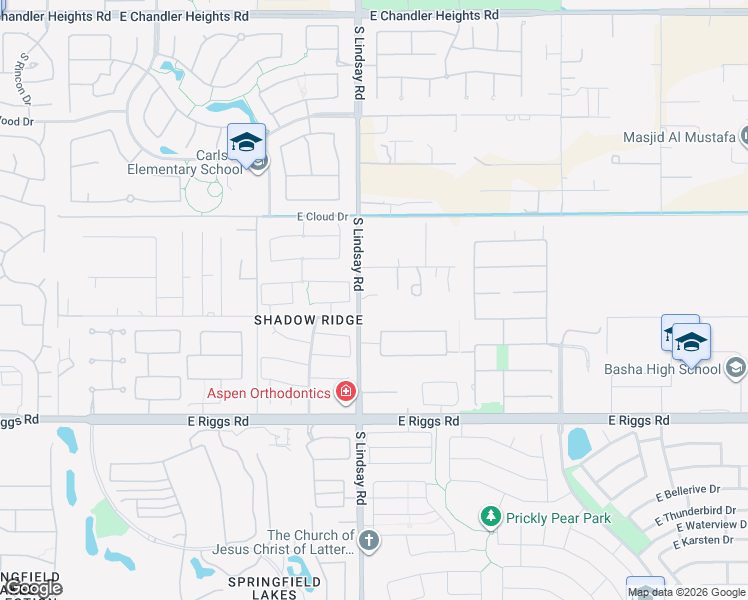 map of restaurants, bars, coffee shops, grocery stores, and more near 24745 South Lindsay Road in Chandler