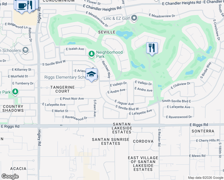 map of restaurants, bars, coffee shops, grocery stores, and more near 3704 East Andre Avenue in Gilbert