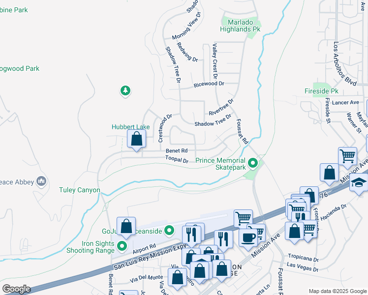 map of restaurants, bars, coffee shops, grocery stores, and more near 3272 Canyon View Dr in Oceanside