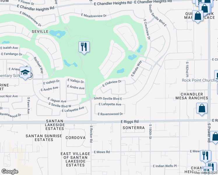 map of restaurants, bars, coffee shops, grocery stores, and more near 4120 East Saraband Way in Gilbert