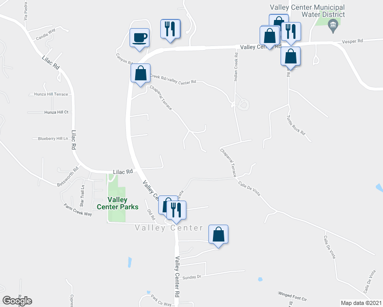 map of restaurants, bars, coffee shops, grocery stores, and more near 28149 Orange Terrace in Valley Center
