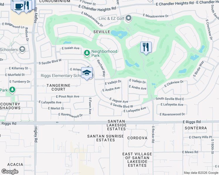 map of restaurants, bars, coffee shops, grocery stores, and more near 3704 East Andre Avenue in Gilbert