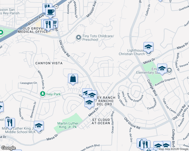map of restaurants, bars, coffee shops, grocery stores, and more near 1101-1123 Turnstone Way in Oceanside