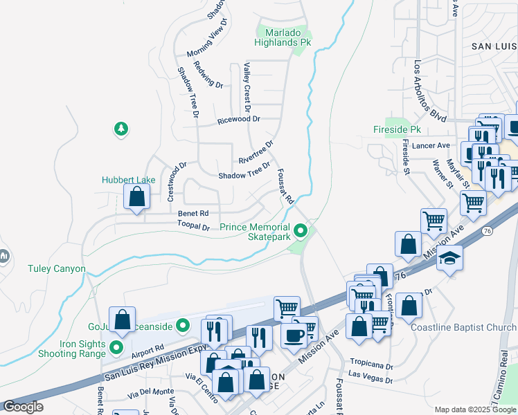 map of restaurants, bars, coffee shops, grocery stores, and more near 3378 Toopal Drive in Oceanside
