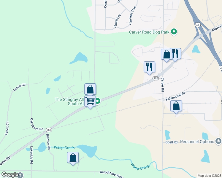 map of restaurants, bars, coffee shops, grocery stores, and more near 1651 Williamson Road in Griffin
