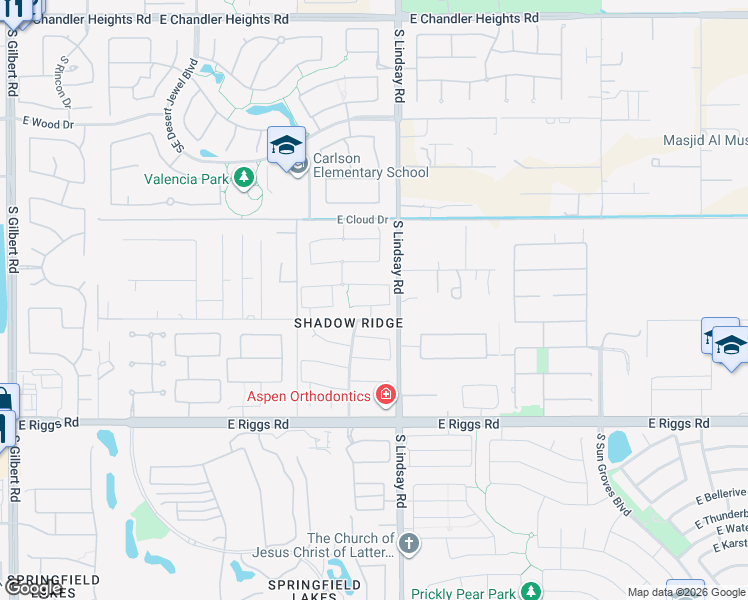 map of restaurants, bars, coffee shops, grocery stores, and more near 3952 East Virgo Place in Chandler