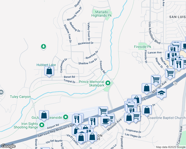 map of restaurants, bars, coffee shops, grocery stores, and more near 3378 Toopal Drive in Oceanside
