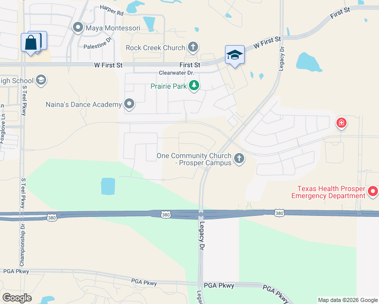 map of restaurants, bars, coffee shops, grocery stores, and more near 2860 Firefly Place in Prosper