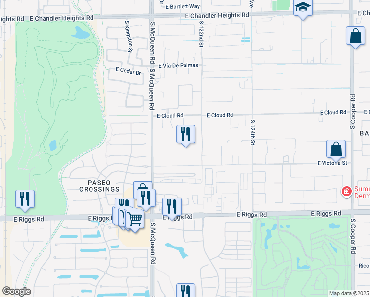 map of restaurants, bars, coffee shops, grocery stores, and more near in Chandler