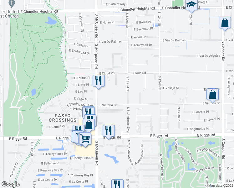 map of restaurants, bars, coffee shops, grocery stores, and more near 1688 East Kaibab Drive in Chandler