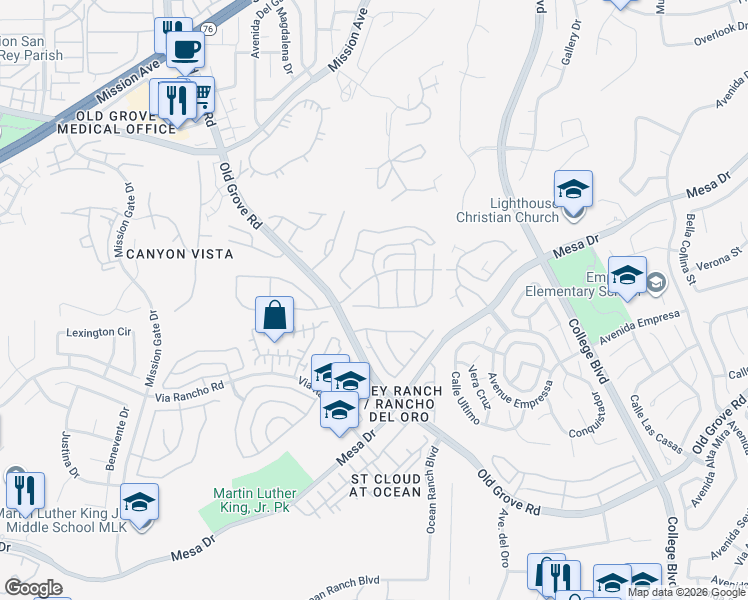 map of restaurants, bars, coffee shops, grocery stores, and more near 4379 Albatross Way in Oceanside