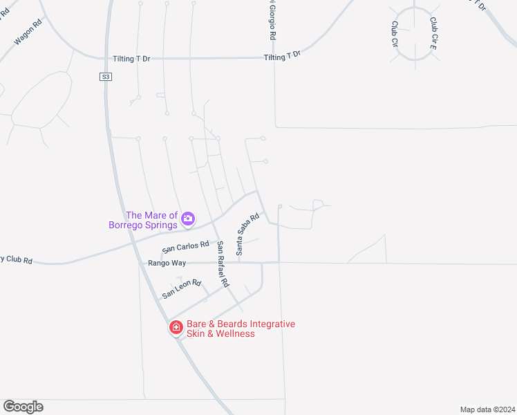 map of restaurants, bars, coffee shops, grocery stores, and more near 3404 Santa Saba Road in Borrego Springs