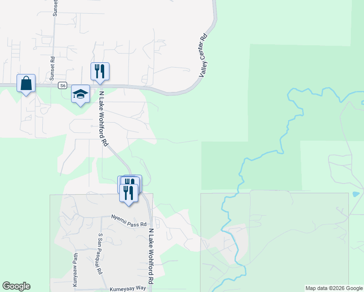 map of restaurants, bars, coffee shops, grocery stores, and more near 31557 Ahern Ranch Road in Valley Center