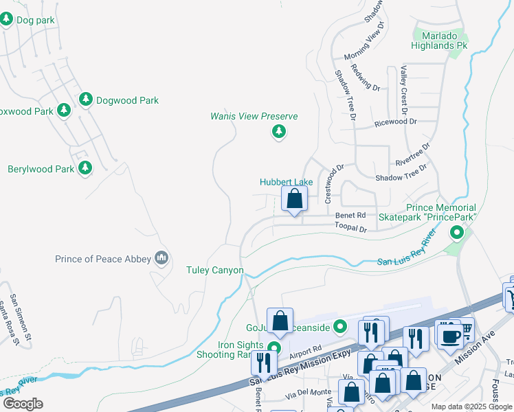 map of restaurants, bars, coffee shops, grocery stores, and more near 550 Toota Court in Oceanside