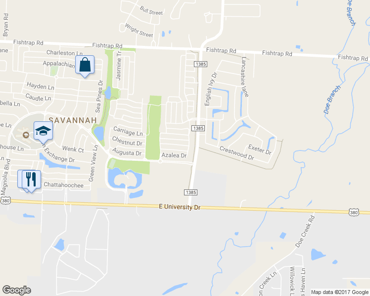 map of restaurants, bars, coffee shops, grocery stores, and more near 1828 Mercer Way in Aubrey