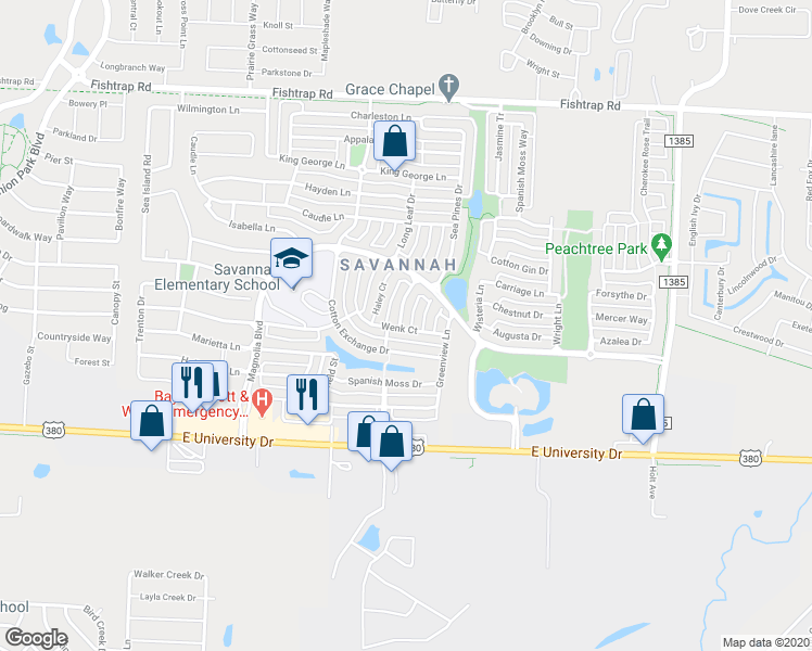 map of restaurants, bars, coffee shops, grocery stores, and more near 1000 Grey Fox Drive in Denton County