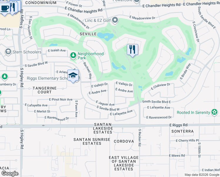 map of restaurants, bars, coffee shops, grocery stores, and more near 6951 South View Lane in Gilbert