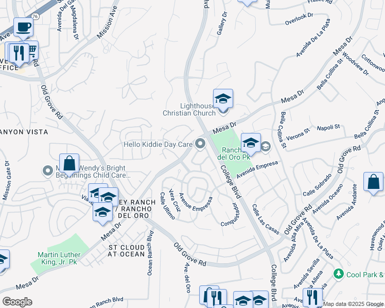 map of restaurants, bars, coffee shops, grocery stores, and more near 1322 Calle Goya in Oceanside