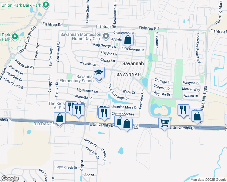 map of restaurants, bars, coffee shops, grocery stores, and more near 1048 Cotton Exchange Drive in Aubrey