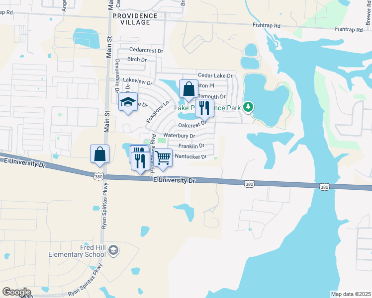 map of restaurants, bars, coffee shops, grocery stores, and more near 10244 Franklin Drive in Providnce Vil